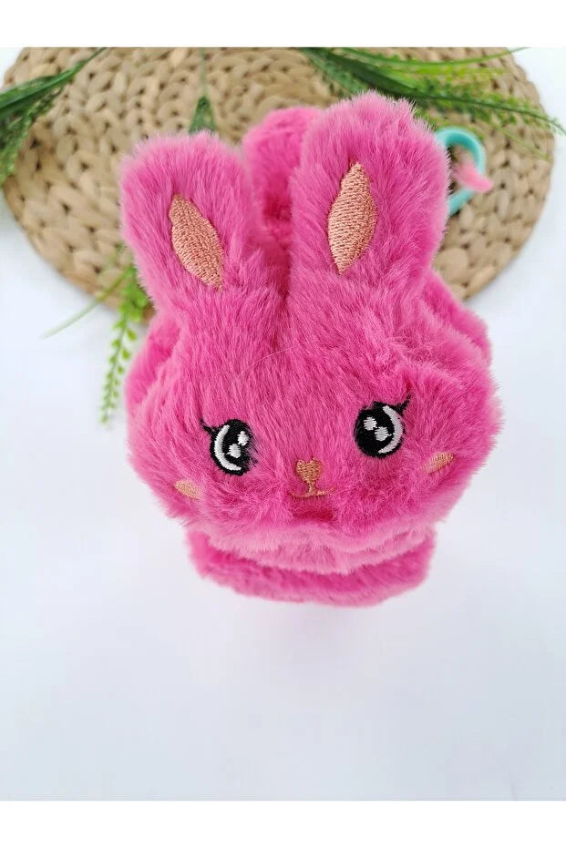 Girls Candy Pink Plush Winter Earmuffs – Fluffy Bunny Ear Warmers for Kids