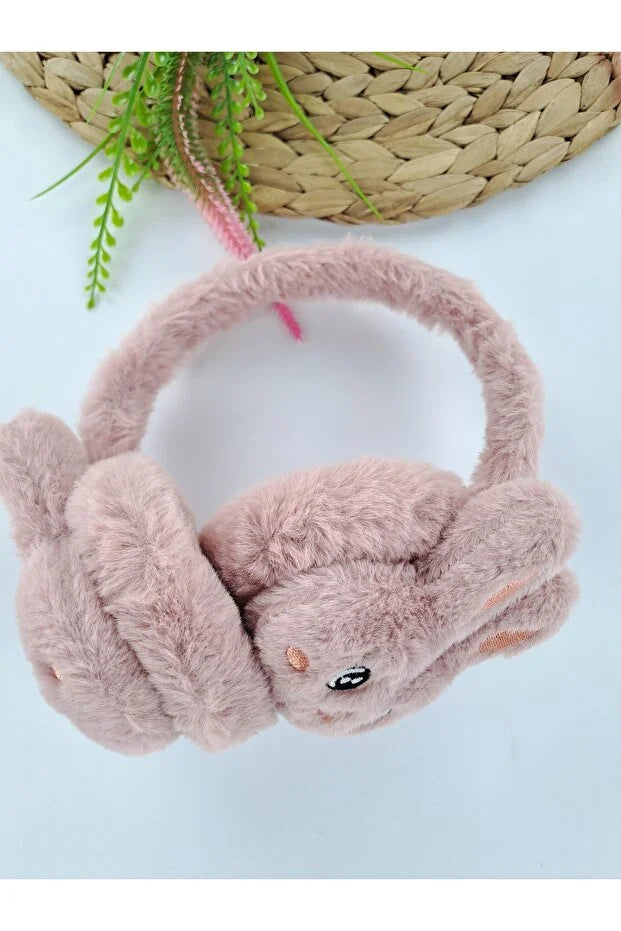 Girls Dusty Rose Plush Winter Earmuffs – Fluffy Bunny Ear Warmers for Kids