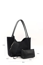 Black suede SHK108 women hand and shoulder bag with wallet and makeup bag