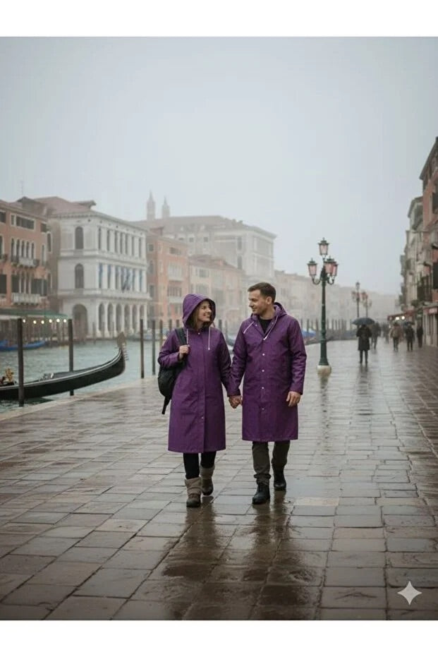 Unisex Purple EVA Fabric Waterproof & Windproof Raincoat