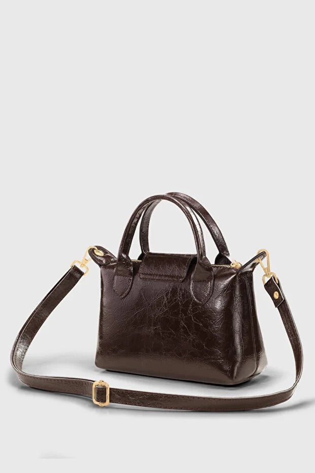 Brown Patent Versatile PU Leather Crossbody Bag for Women