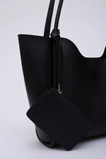 Black SHK108 snap closure faux leather women hand and shoulder bag with detachable wallet and makeup bag spacious daily