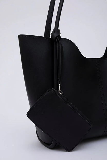Black SHK108 snap closure faux leather women hand and shoulder bag with detachable wallet and makeup bag spacious daily