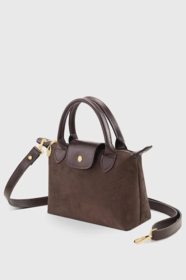 Brown Suede Versatile PU Leather Shoulder Bag for Women