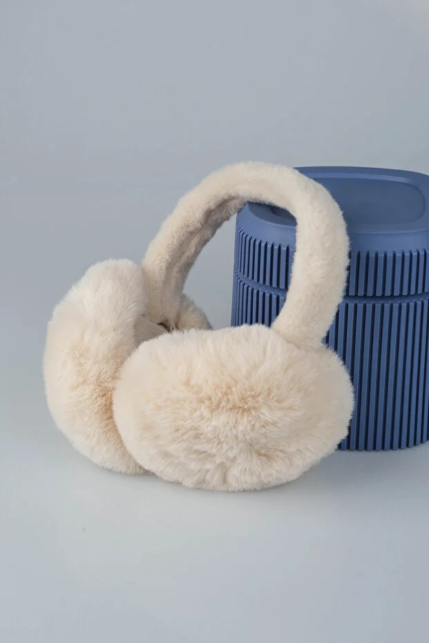 Soft Cream Plush Foldable Earmuffs – Cold Weather Protective Ear Warmers