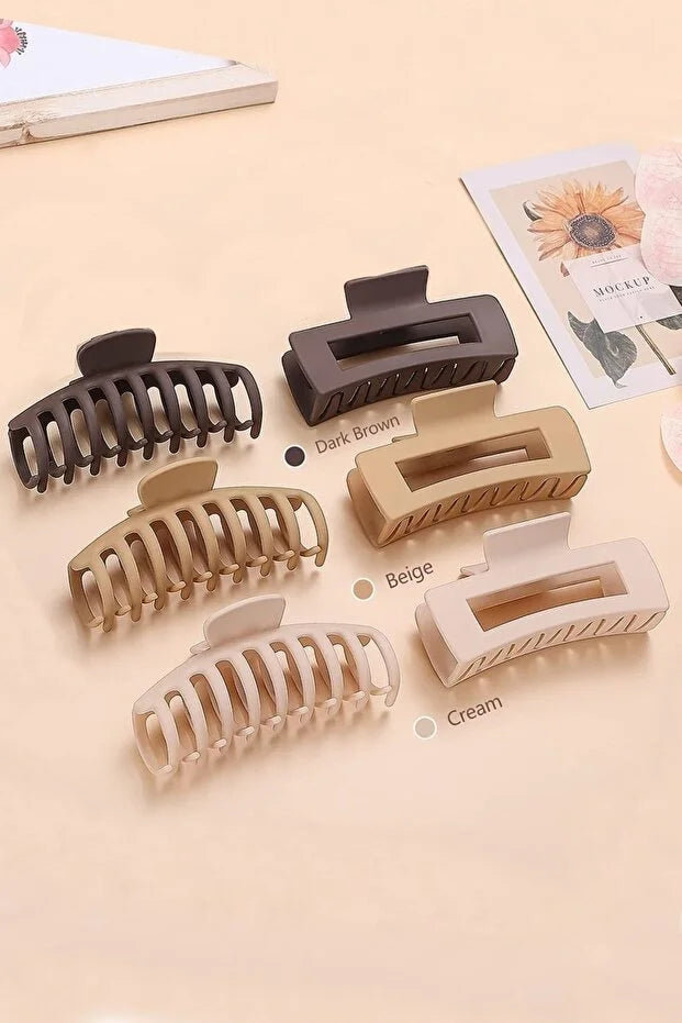 6 Piece Women Large Brown XL Hair Claw Clip Set Strong Hold Daily