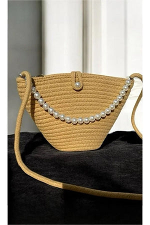 Women latte brown pearl design shoulder bag elegant daily handbag