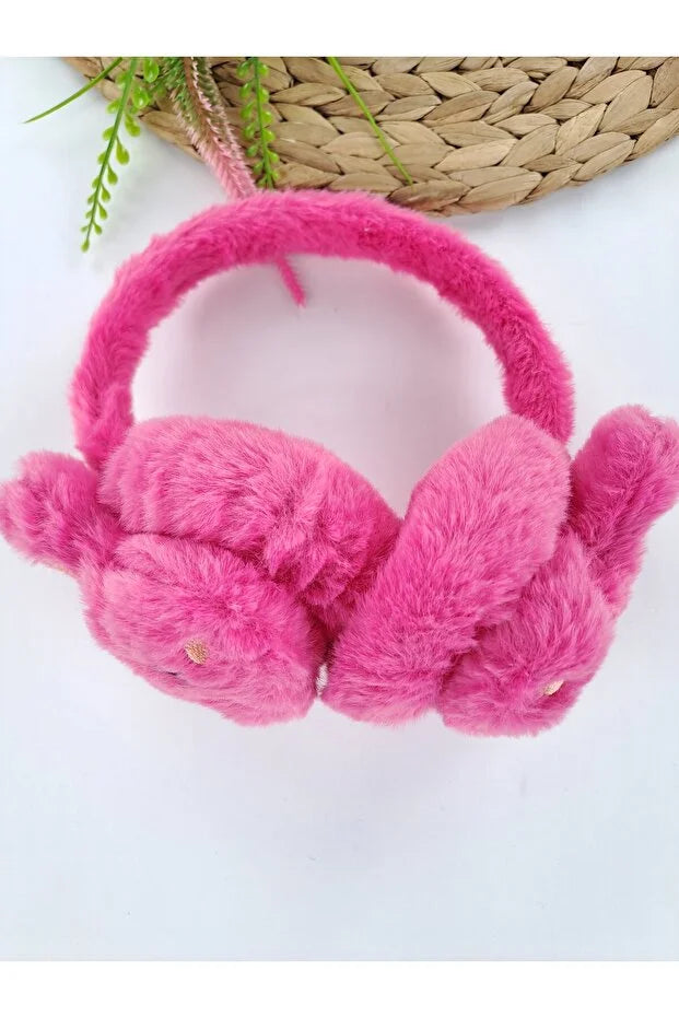 Girls Candy Pink Plush Winter Earmuffs – Fluffy Bunny Ear Warmers for Kids