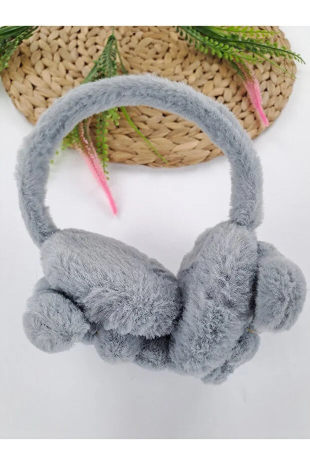 Boys Grey Plush Winter Earmuffs – Fluffy Puppy Ear Warmers for Kids