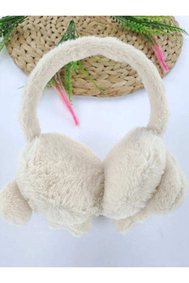 Boys Cream Plush Winter Earmuffs – Fluffy Puppy Ear Warmers for Kids