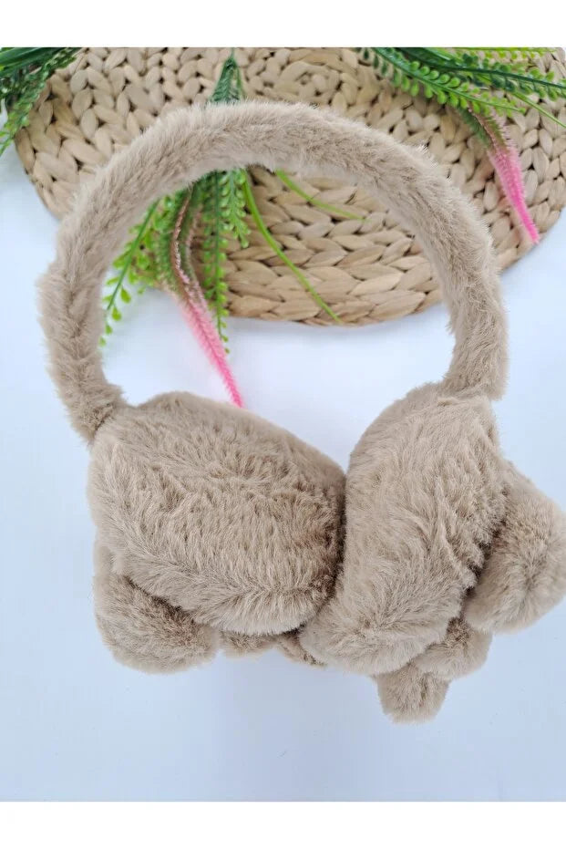 Boys Brown Plush Winter Earmuffs – Fluffy Puppy Ear Warmers for Kids