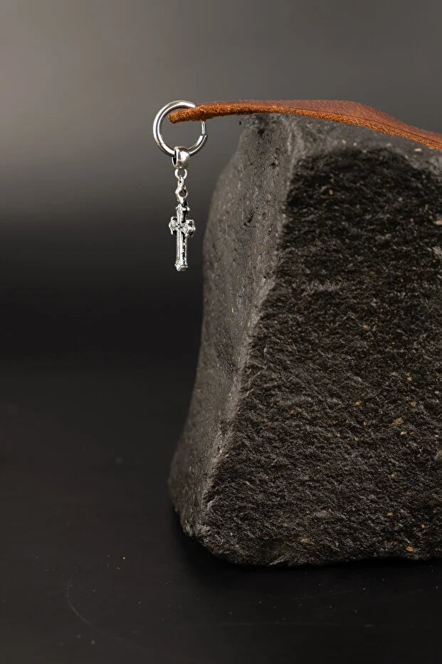 Men Stainless Steel Cross Dangle Hoop Earring Durable Modern Design Jewelry