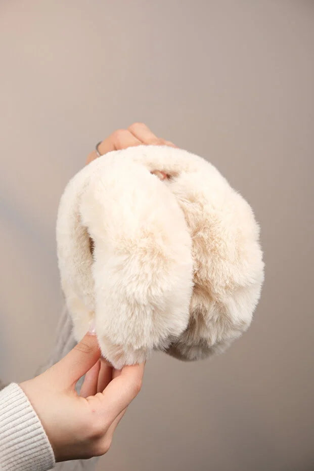 Soft Cream Plush Foldable Earmuffs – Cold Weather Protective Ear Warmers