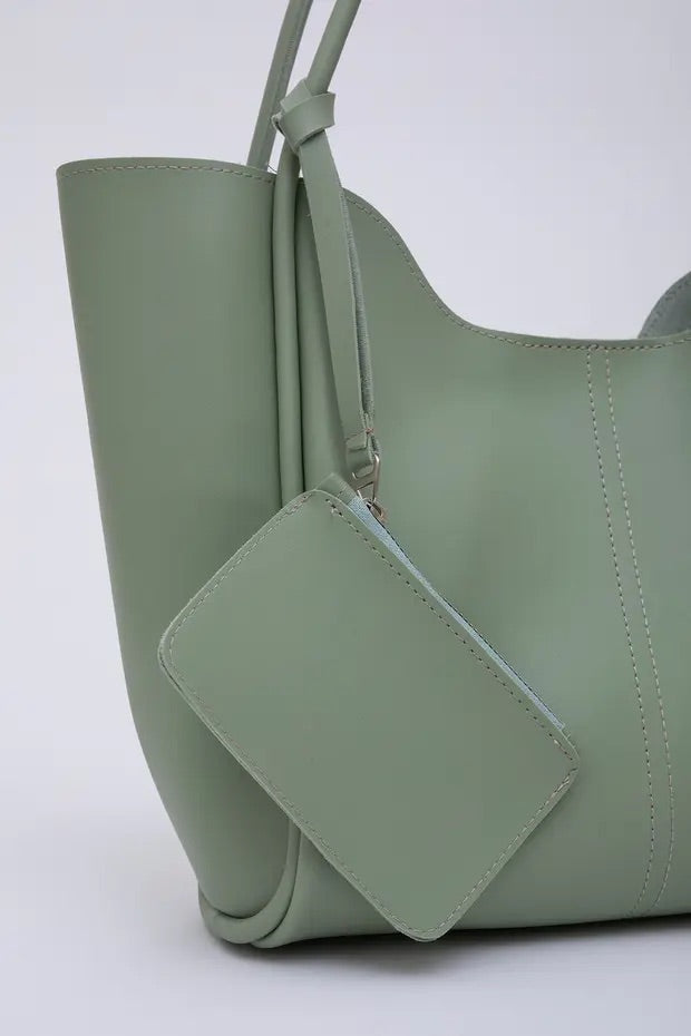 Mint green SHK108 faux leather women hand and shoulder bag with wallet and makeup bag