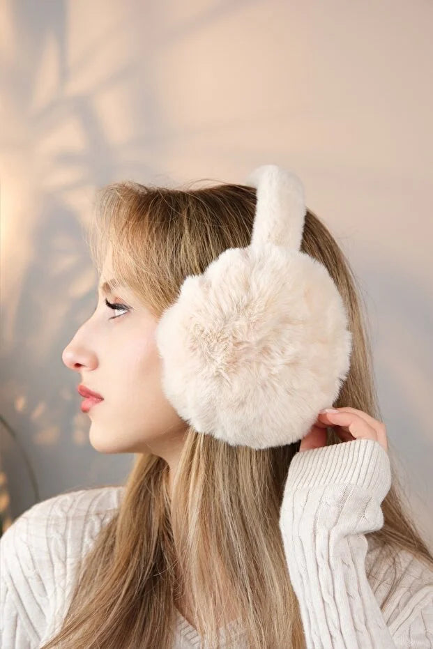 Soft Cream Plush Foldable Earmuffs – Cold Weather Protective Ear Warmers
