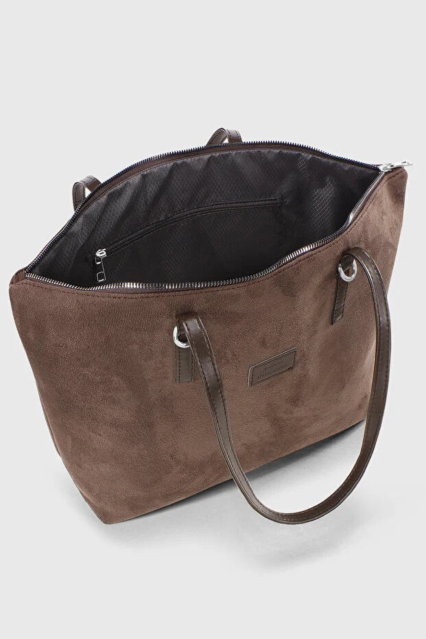 Brown Suede Shopper Bag For Women
