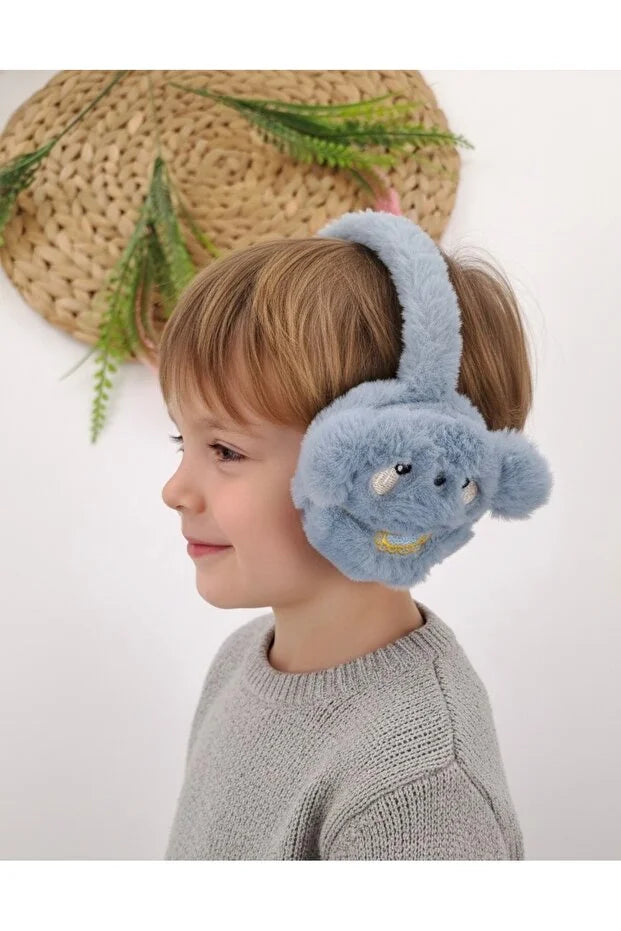 Boys Blue Plush Winter Earmuffs – Fluffy Puppy Ear Warmers for Kids
