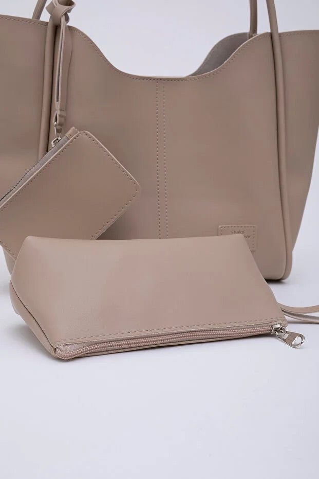 Mink SHK108 faux leather women hand and shoulder bag with wallet and makeup bag