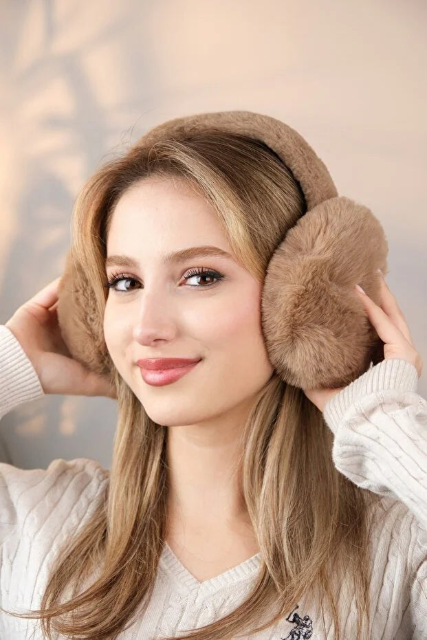 Soft Brown Plush Foldable Earmuffs – Cold Weather Protective Ear Warmers