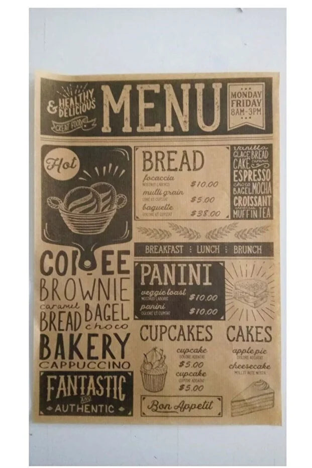 50 Pack Vintage Newspaper Pattern Wax Paper Mixed Design Food Presentation Sheets