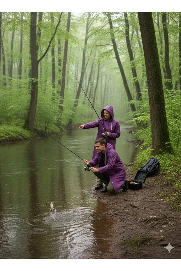 Unisex Purple EVA Fabric Waterproof & Windproof Raincoat