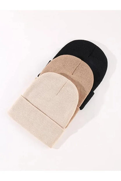 Unisex Foldable Beanie Hat Set – Black Light Taupe & Stone (3-Pack)