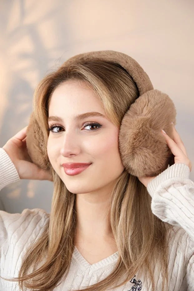 Soft Brown Plush Foldable Earmuffs – Cold Weather Protective Ear Warmers