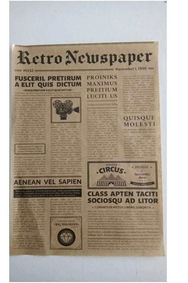 50 Pack Vintage Newspaper Pattern Wax Paper Mixed Design Food Presentation Sheets