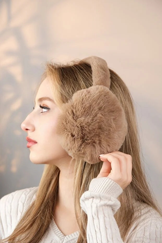 Soft Brown Plush Foldable Earmuffs – Cold Weather Protective Ear Warmers