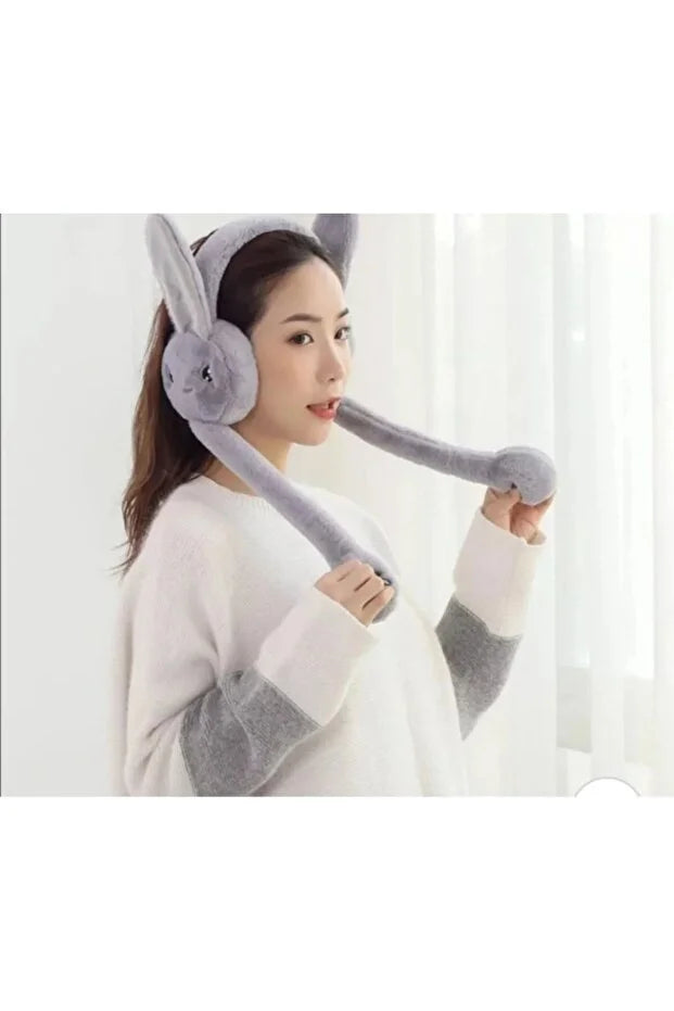 Grey Plush Bunny Ear Moving Headband – Playful Adjustable Rabbit Ears