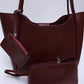 Burgundy SHK108 faux leather women hand and shoulder bag with wallet and makeup bag
