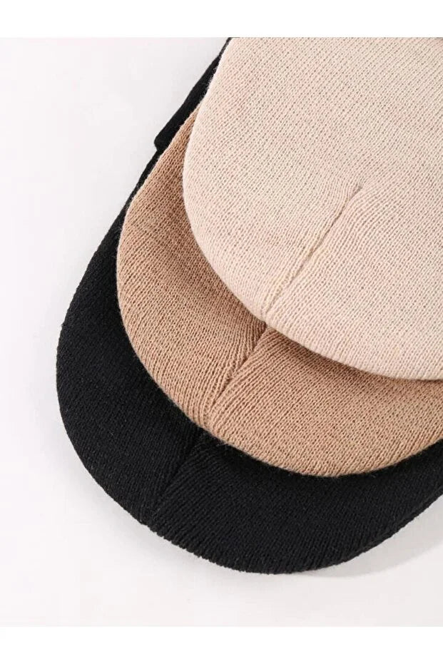 Unisex Foldable Beanie Hat Set – Black Light Taupe & Stone (3-Pack)