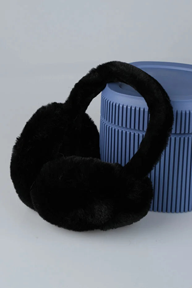 Soft Black Plush Foldable Earmuffs – Cold Weather Protective Ear Warmers