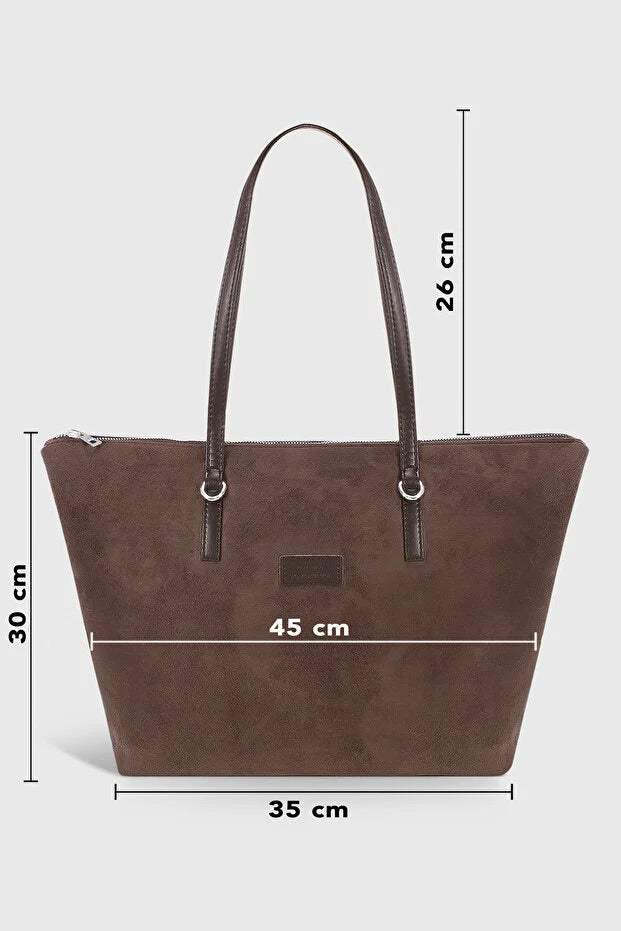 Brown Suede Shopper Bag For Women