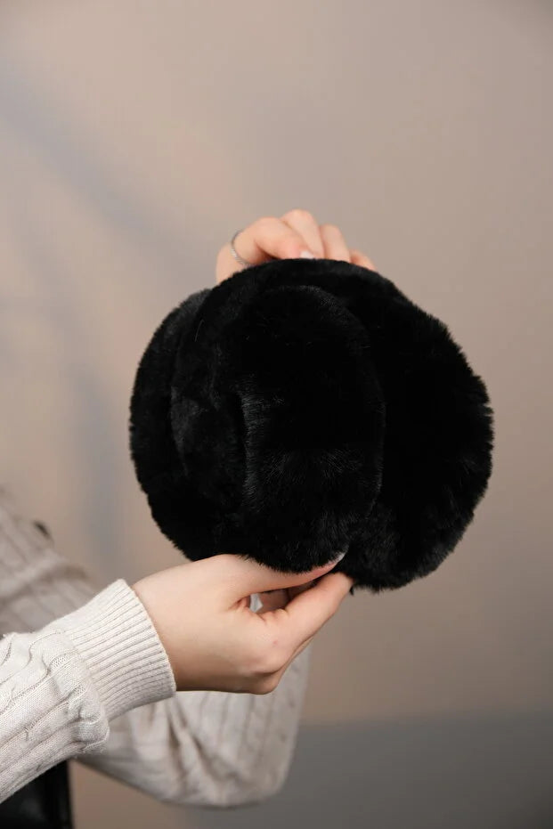 Soft Black Plush Foldable Earmuffs – Cold Weather Protective Ear Warmers