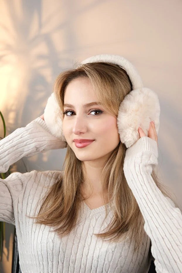 Soft Cream Plush Foldable Earmuffs – Cold Weather Protective Ear Warmers