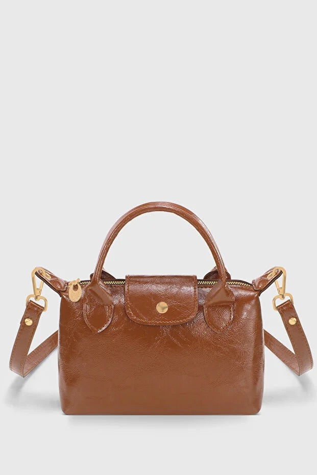 Tan Patent Versatile PU Leather Crossbody Bag for Women