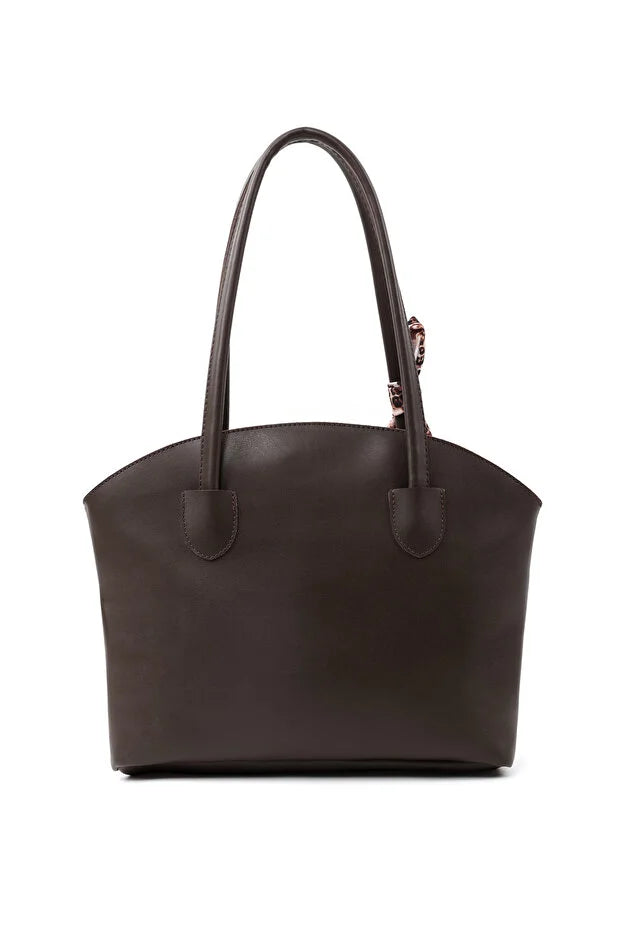 Faux Leather Zippered Shoulder Bag Single Compartment Handbag with Scarf Gift Womens Hand Shoulder Crossbody Bag Brown
