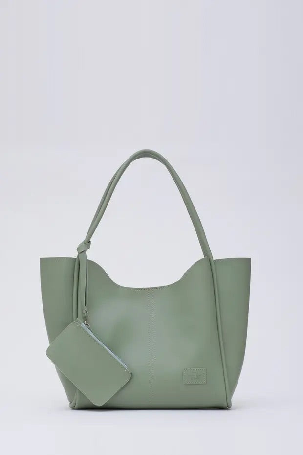 Mint green SHK108 faux leather women hand and shoulder bag with wallet and makeup bag