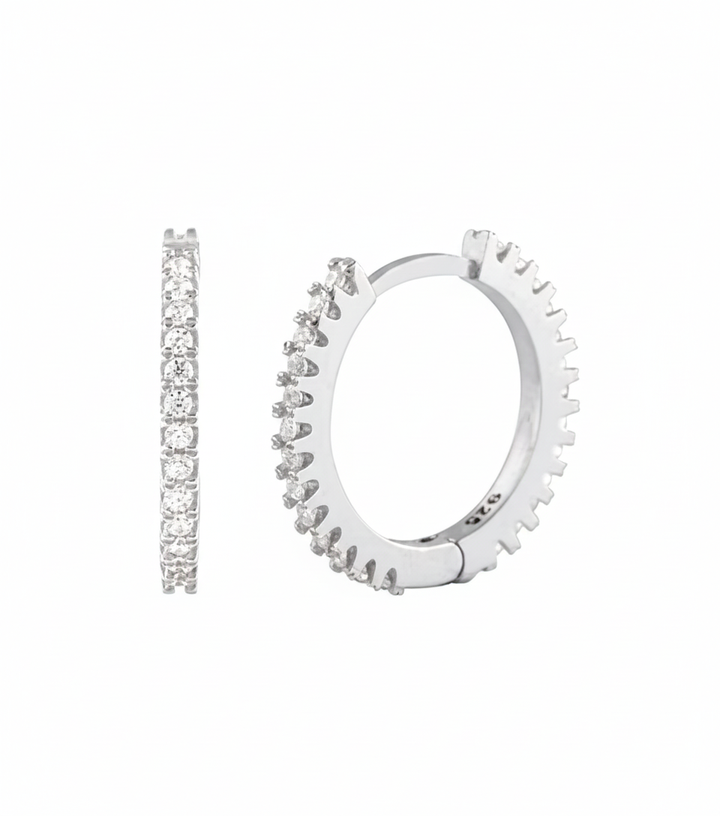 925 Sterling Silver 15 mm Half Eternity Zircon Hoop Earrings