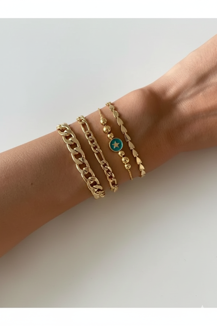 World Star Bracelet Set Four Piece Layered Adjustable Elegant Fashion Jewelry Gift for Her