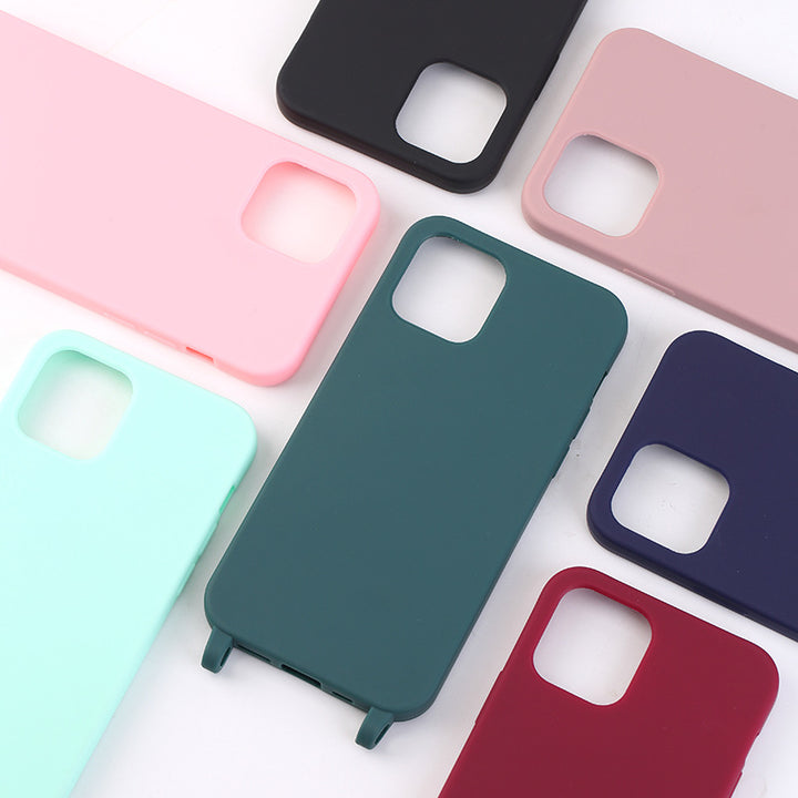 Solid Color Phone Case with Personality and Matching Lanyard in Various Colors