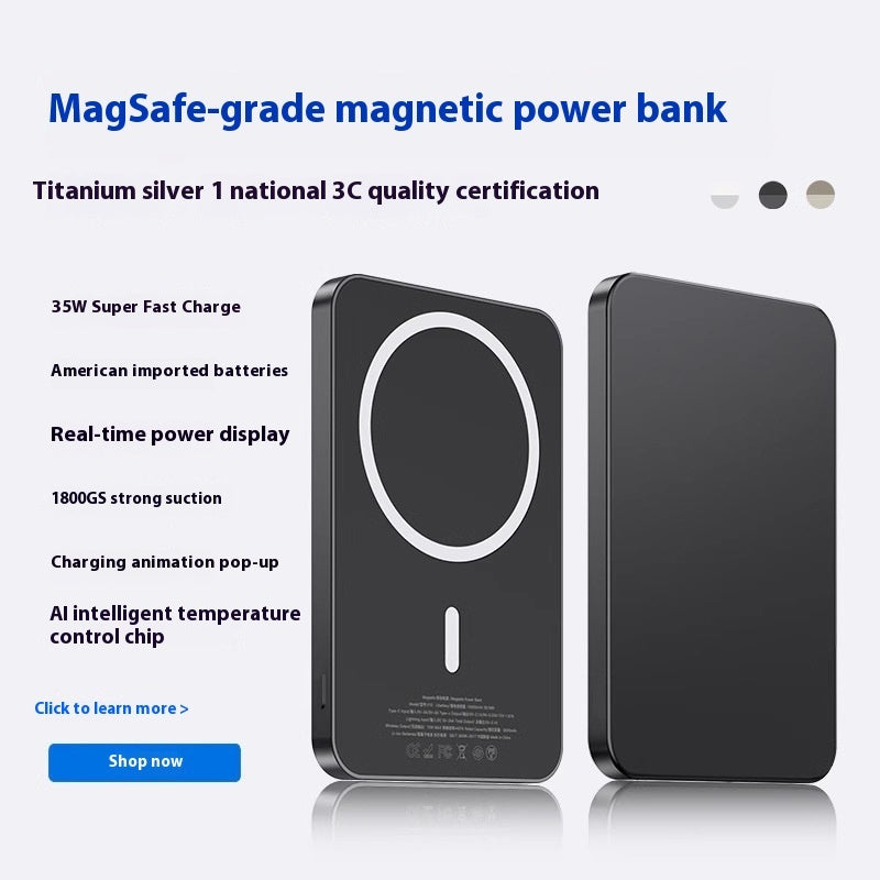 Magnetic Wireless Power Bank with 10000mAh Capacity and Creative Design - Titanium Black / 5000 MA