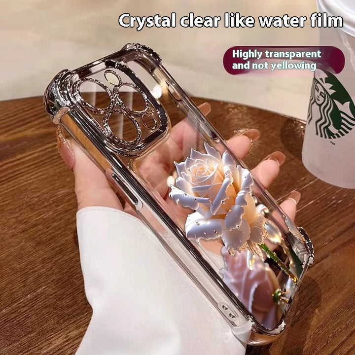 Röd ros och kristallros silvertelefonfodral för Apple-enheter