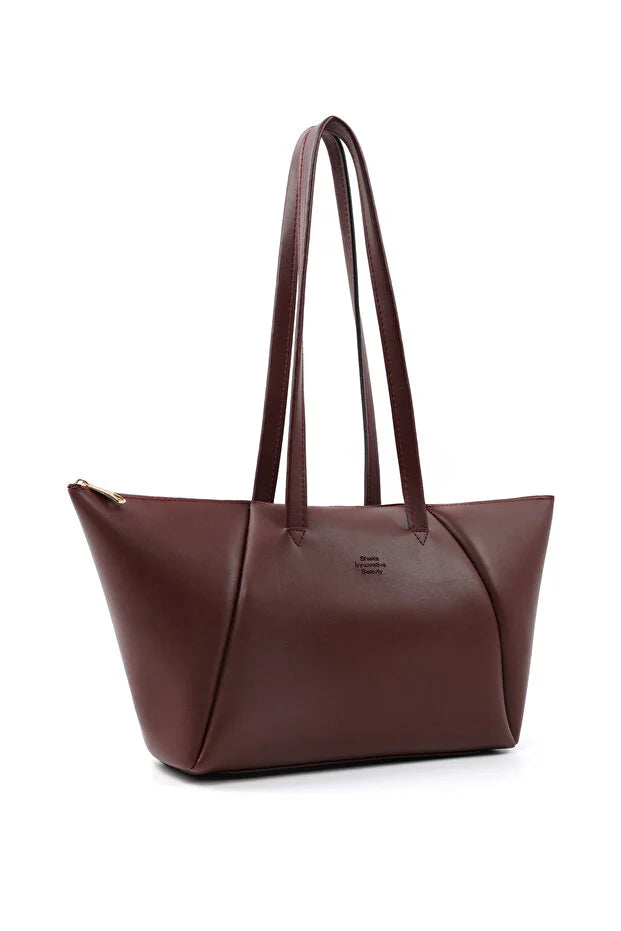 Brown Faux Leather Single Compartment Zipper Hand Shoulder Crossbody Bag
