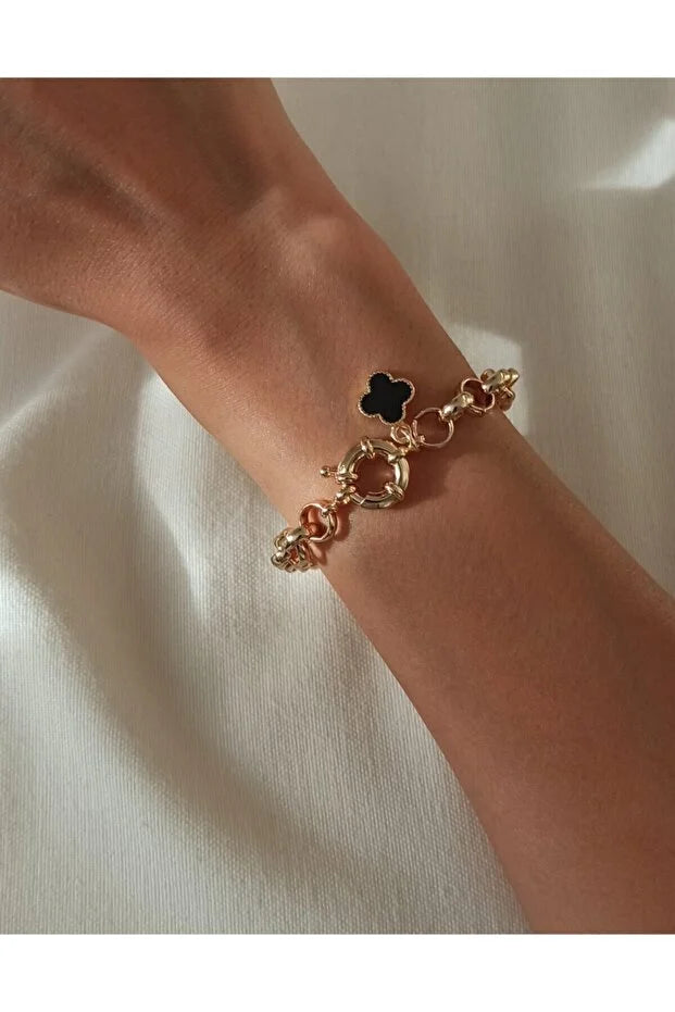 Black Clover Bracelet Adjustable Minimal Elegant Fashion Jewelry Gift for Her