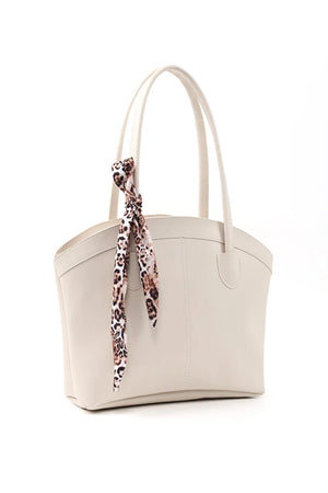 Faux Leather Zippered Shoulder Bag Single Compartment Handbag with Scarf Gift Womens Hand Shoulder Crossbody Bag White