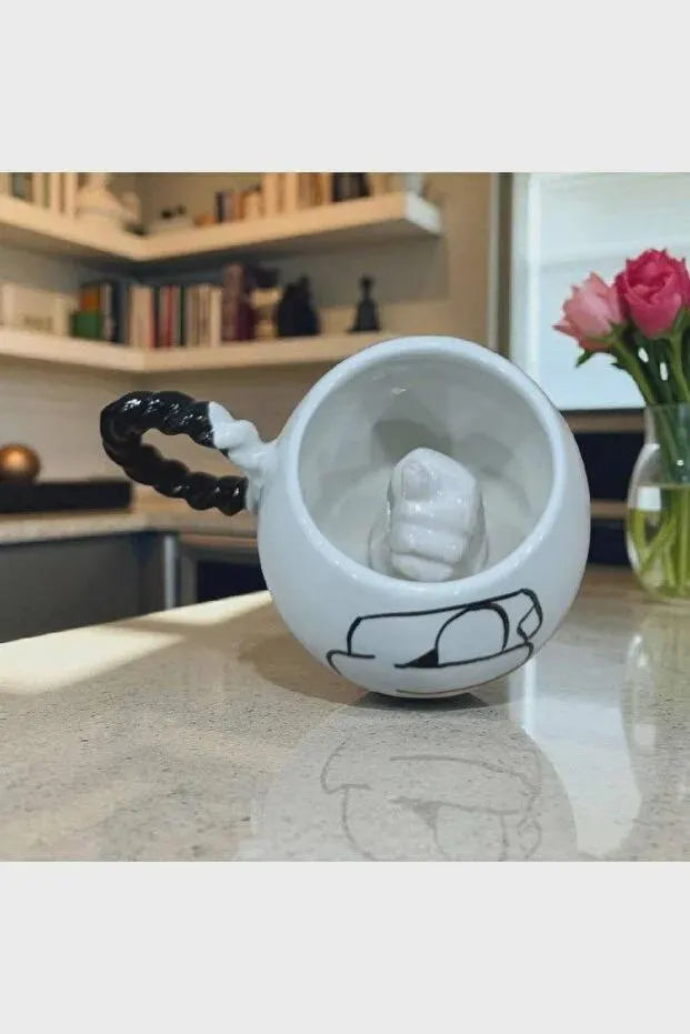 Handmade Ceramic Mug with Bubble Knit Handle – Unique Embossed Design – Cozy Artisan Coffee Cup