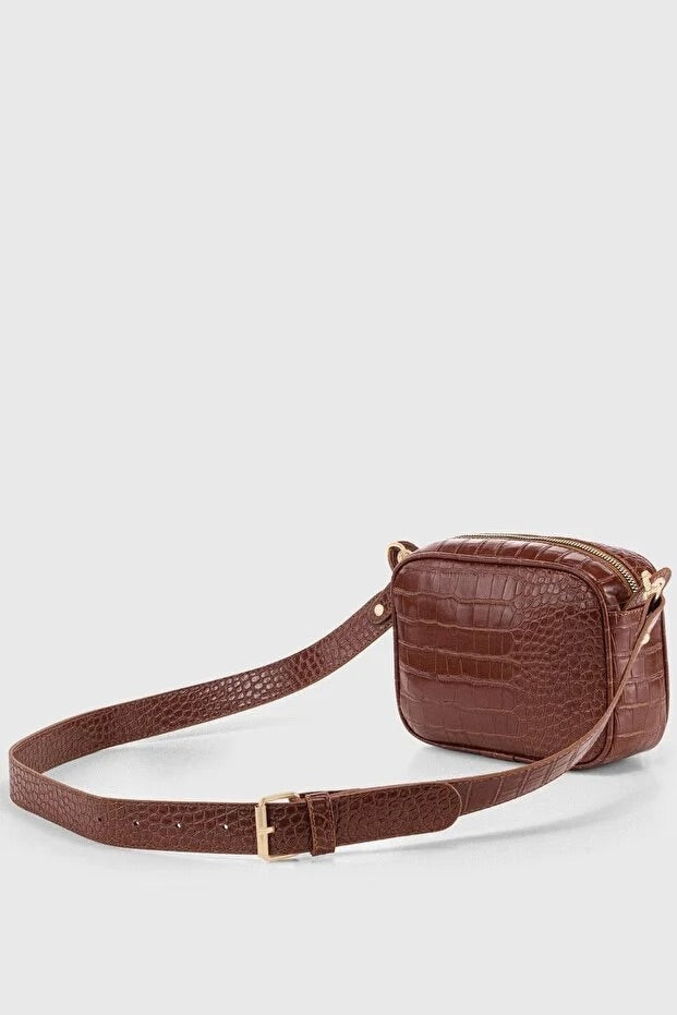 Brown Croc Embossed Crossbody Bag for Women