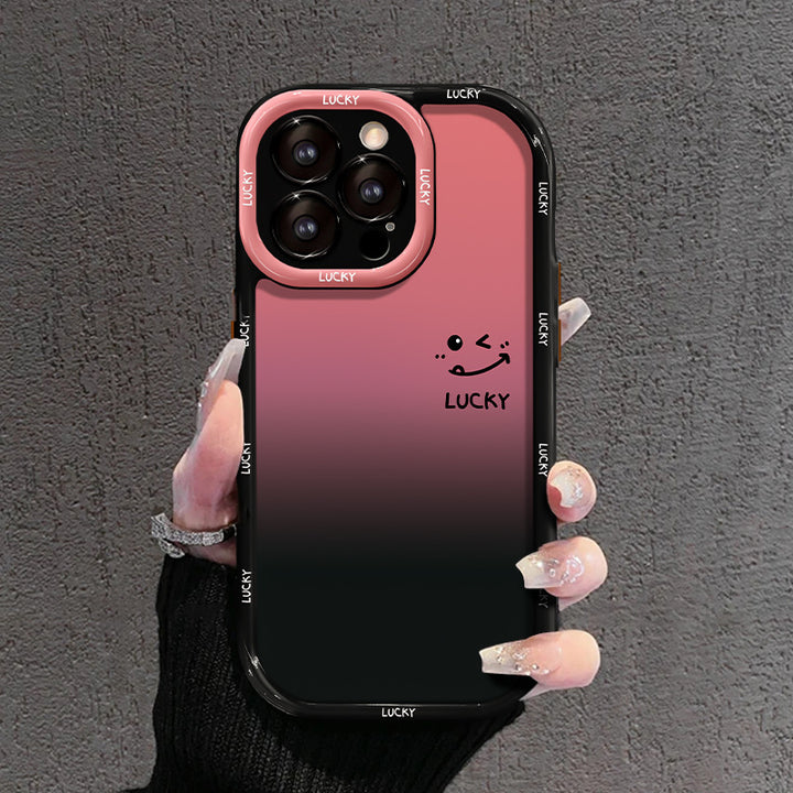 Cream Shell-Classic Black Phone Case with Acrylic Fine Hole and Love Heart Design